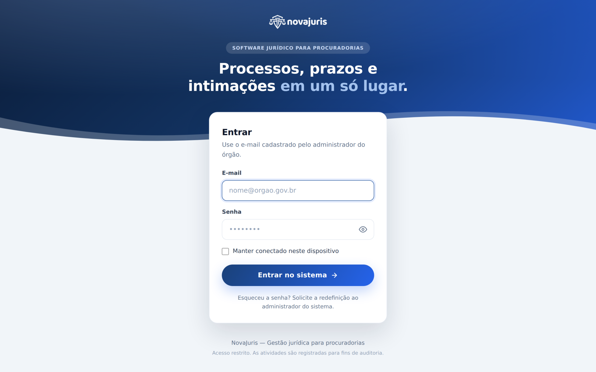Tela de login do NovaJuris
