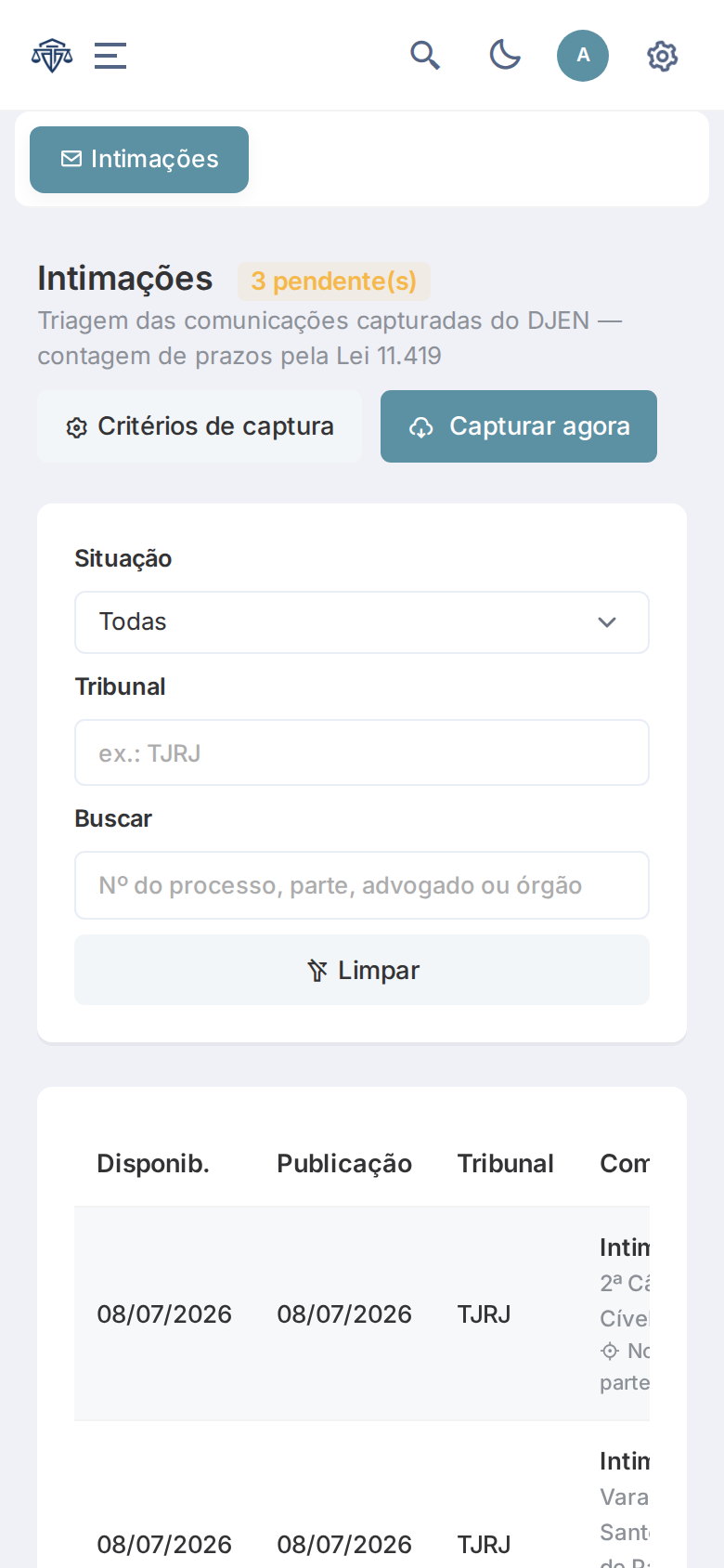 Intimações no celular